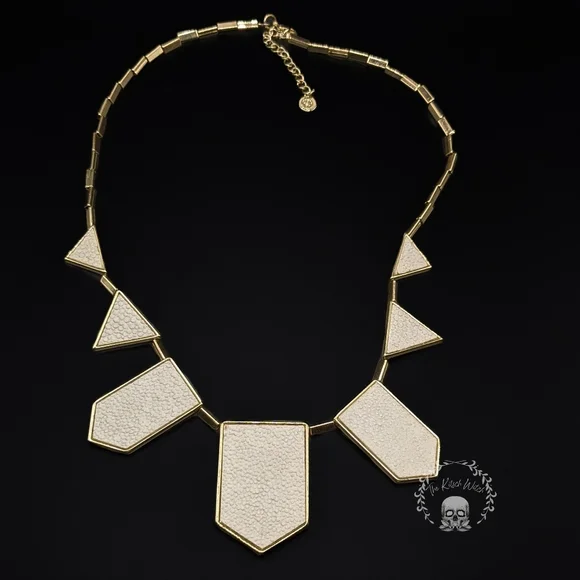 HOUSE OF HARLOW 1960 Gold & Cream Textured Geometric Leather Station Necklace - Picture 3 of 6